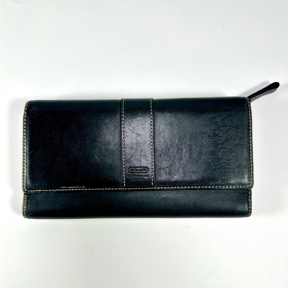 Coach Hampton Leather Tri-fold Wallet in Black - Picture 1 of 7